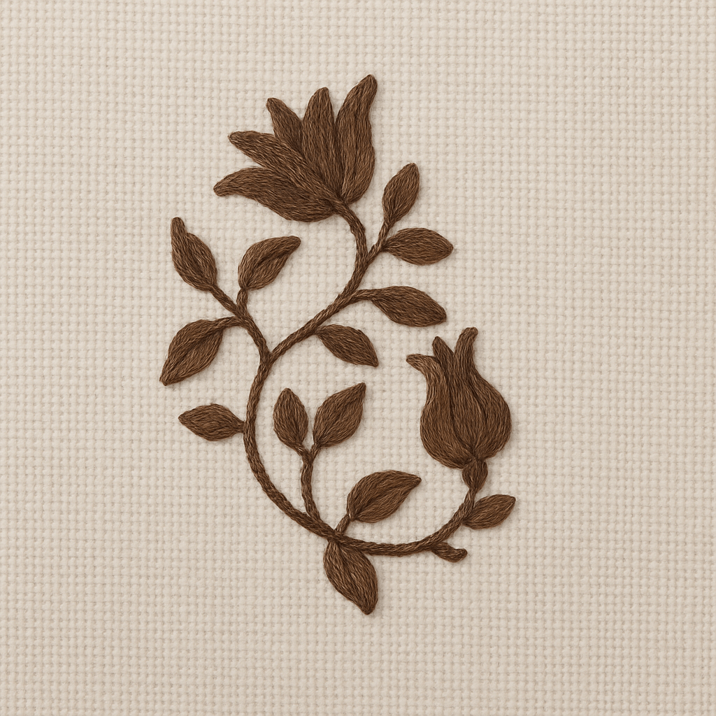 Free Hand Embroidery Pattern – Elegant Brown Floral Motif