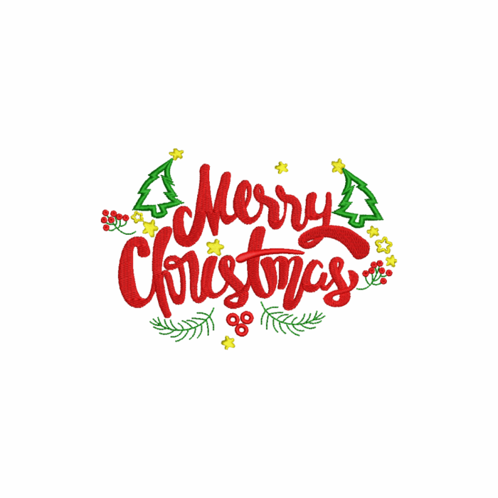 Colorful Merry Christmas Trees & Berries Machine Embroidery Design