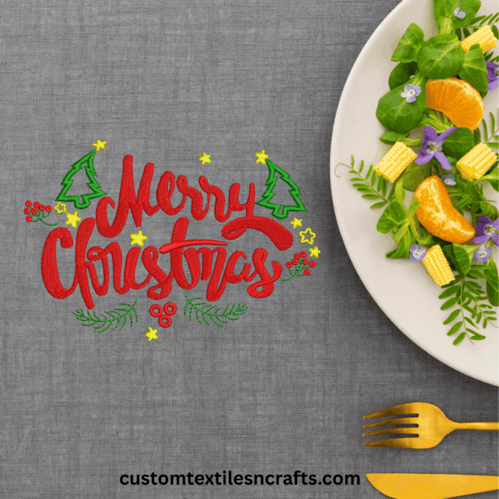 Colorful Merry Christmas Trees & Berries Machine Embroidery Design - Image 3