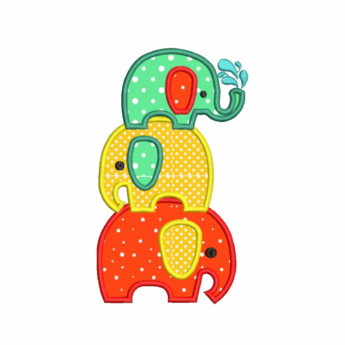 Stacked Cute Baby Elephant Applique Embroidery Design